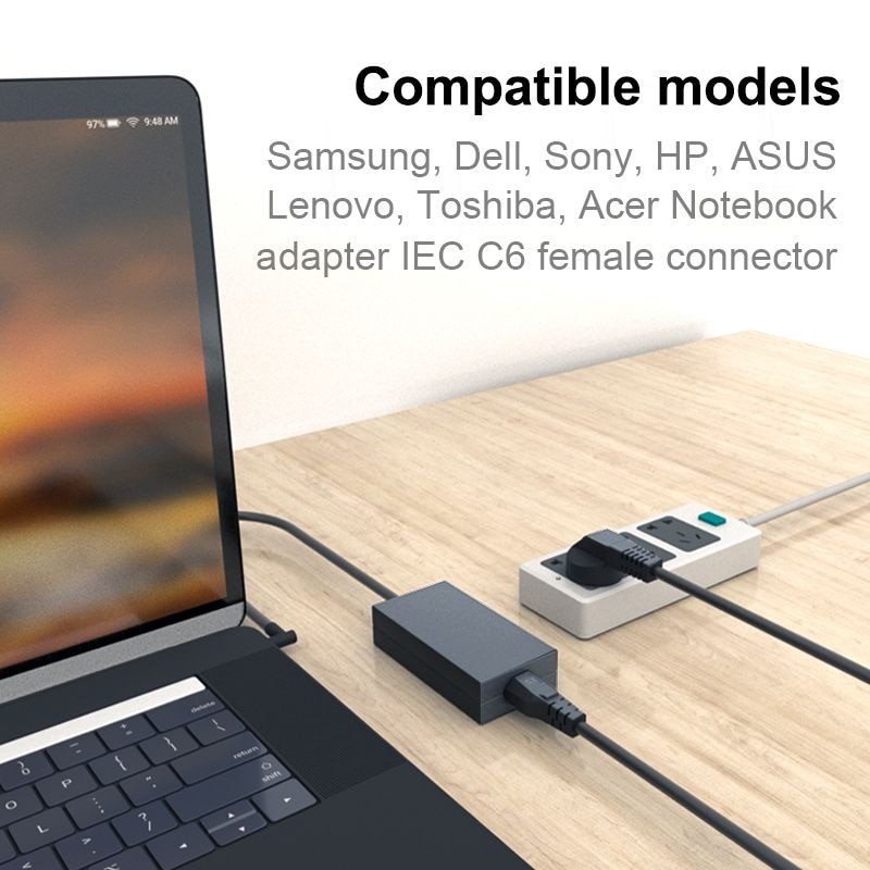 Dây Cáp Nguồn Adapter Laptop IEC 60320 C5 - 1.5M EU Universal Laptop 3-pin Charger - Hàng Zin, Siêu Chất Lượng