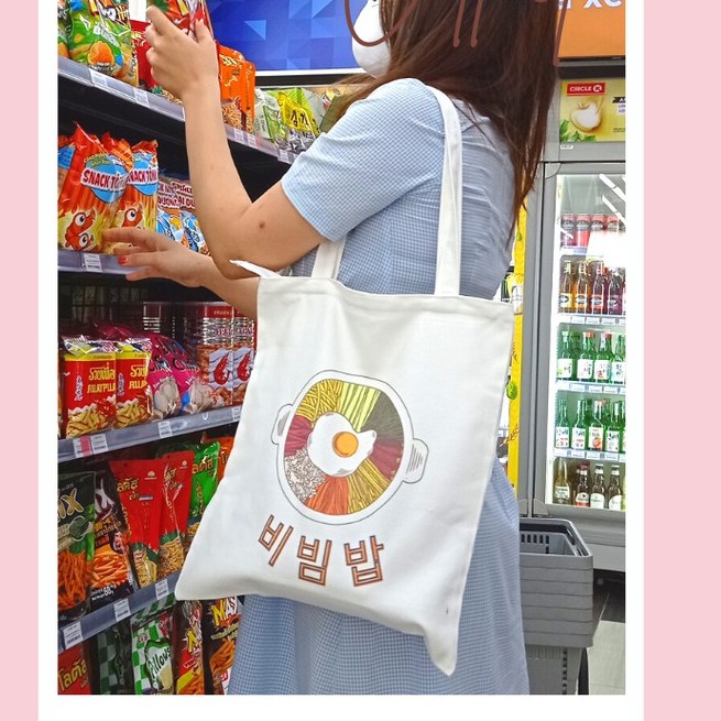 Túi Tote Túi Vải Canvas đeo vai có dây kéo phong cách Hàn Quốc dễ thương xinh xắn, bộ sưu tập