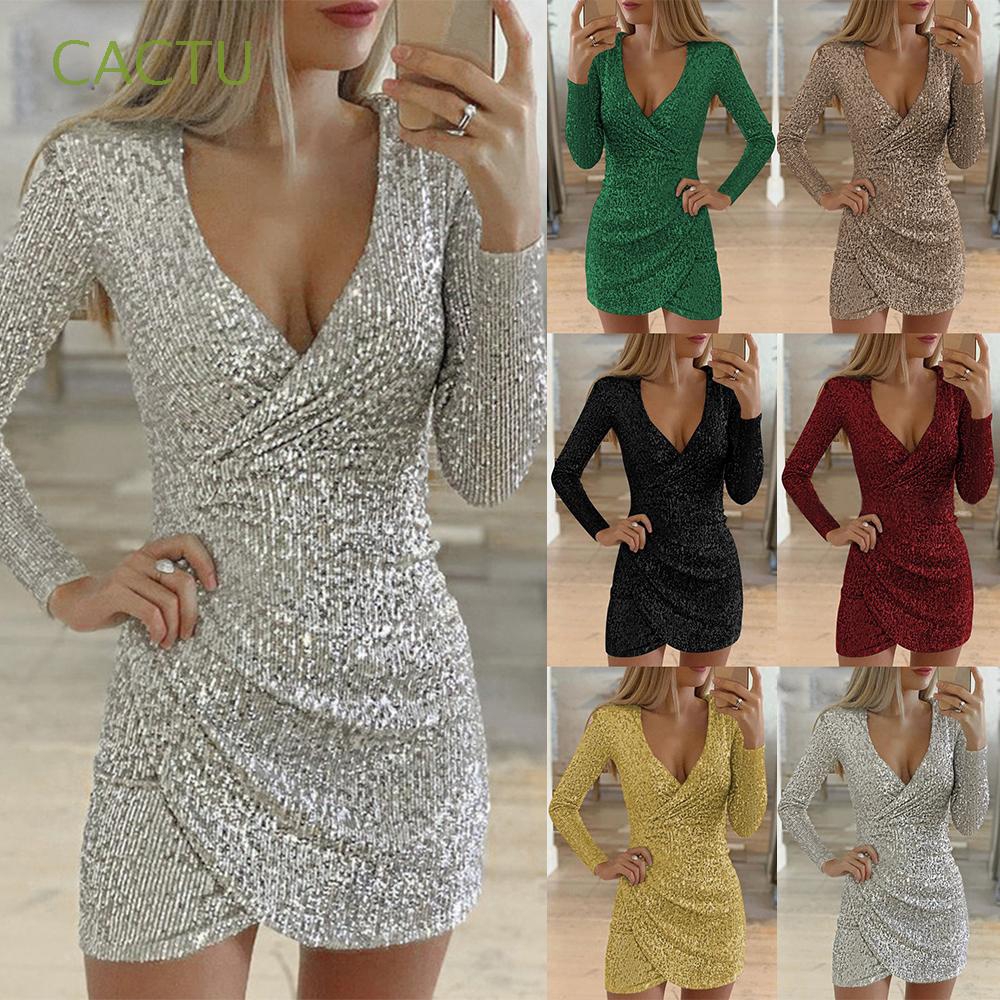 Đầm ngắn cổ tim đính sequin lấp lánh phong cách quyến rũ dành cho nữ