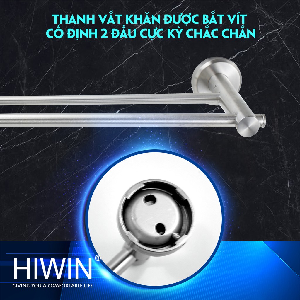 Thanh vắt khăn đôi inox 304 mặt gương Hiwin Y-538