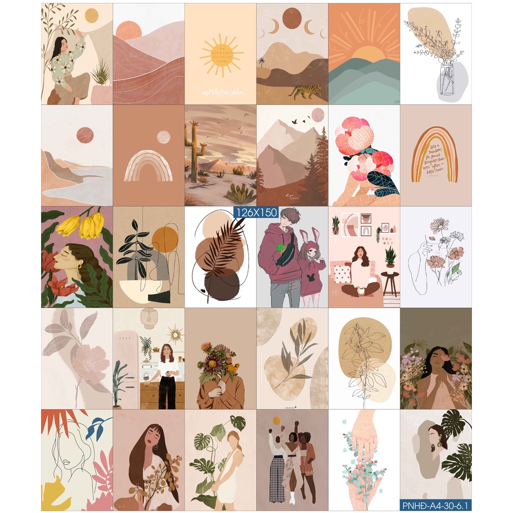 Combo Set 50 tờ Decal dán tường trang trí khổ A4,A5 - Trang trí Phòng ngủ Hiện đại PNHĐ5