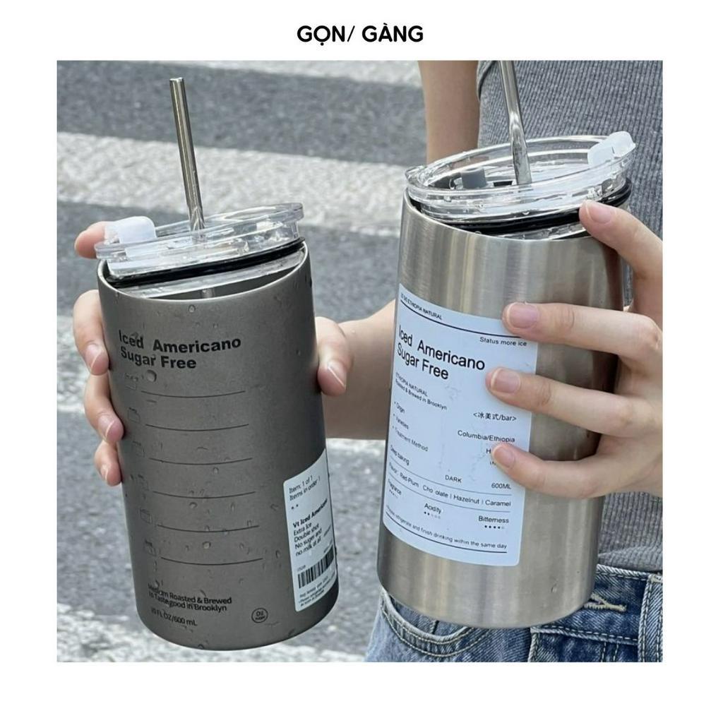 Bình giữ nhiệt bình đựng nước Iced Americano kèm ống hút Inox thép không gỉ SUS304 cao cấp ly giữ nhiệt Gọn Gàng