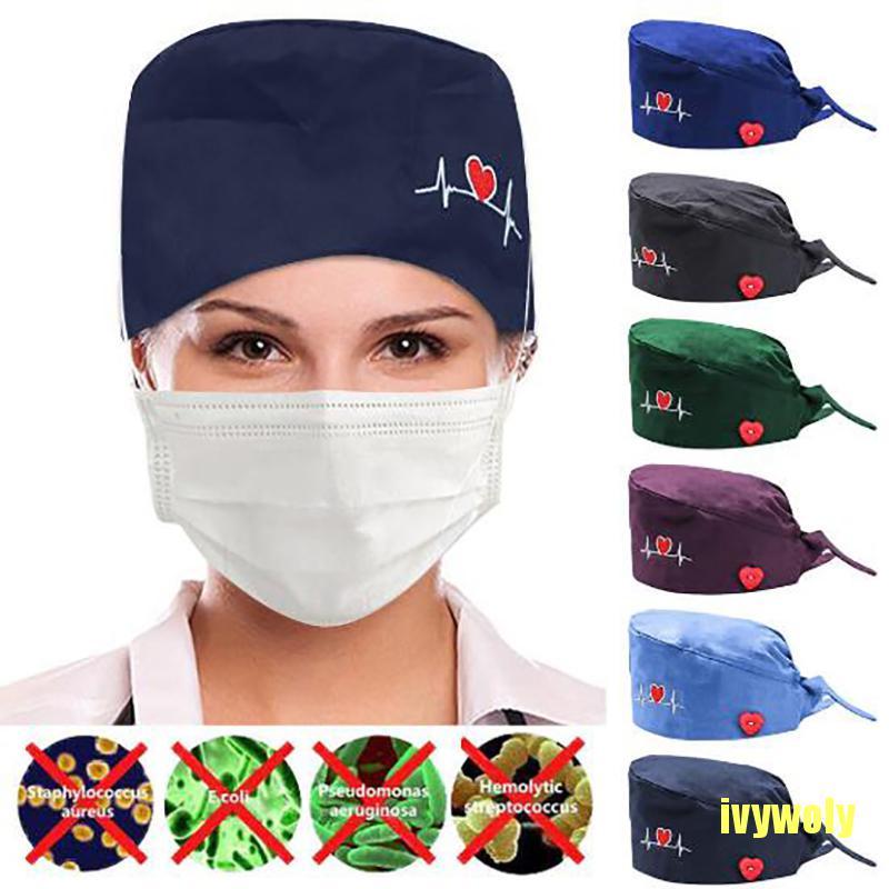 Mũ bác sĩ/y tá bằng cotton có nút in hình cho unisex
