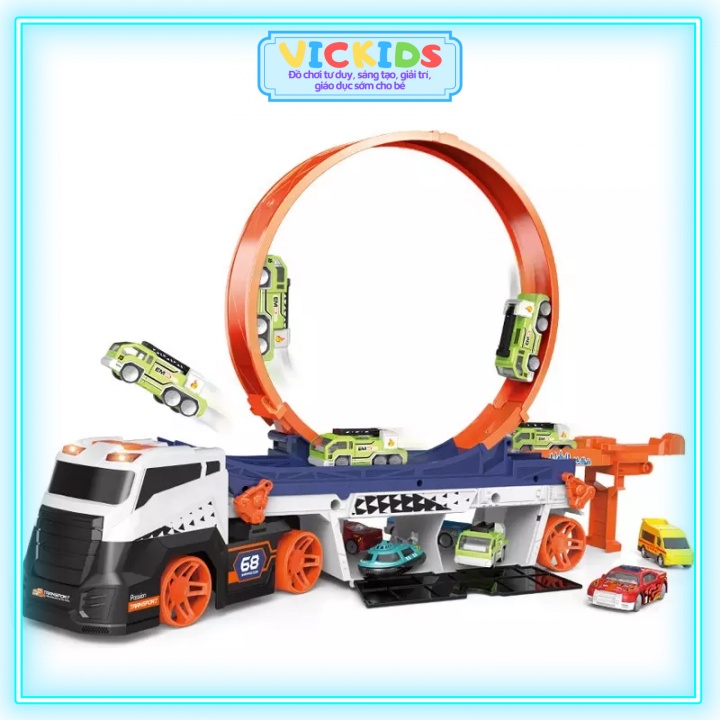 Xe Ô tô Bắn Bóng, Đường Đua Siêu Tốc Độ Loại To 58x34x12cm Có Đèn, Nhạc, Tặng Kèm Xe Đua