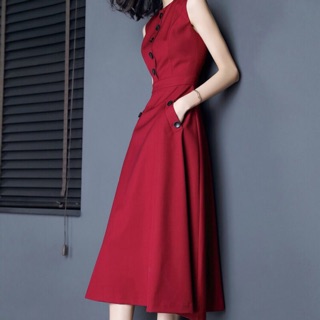 Đầm xoè sát nách phối nút cách điệu size M L XL