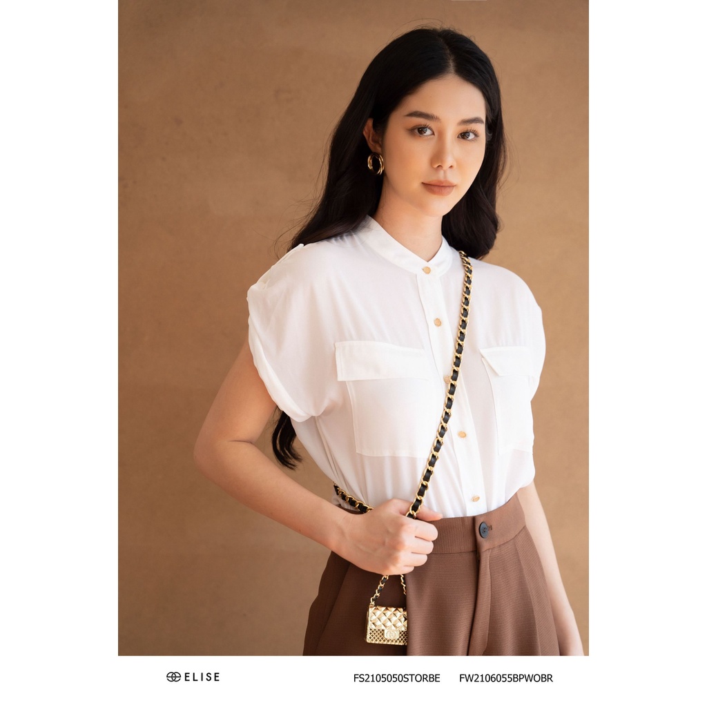 Áo sơ mi trắng cổ tàu túi ốp thiết kế Elise FS2105085TSWOGE