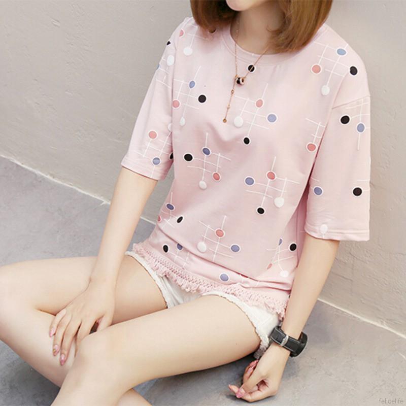 Áo tay lỡ phối họa tiết và tua rua trẻ trung dành cho nữ