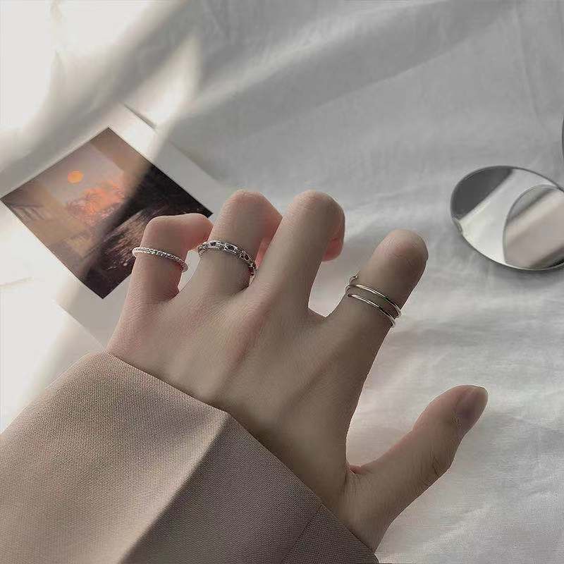 Bộ 3 Chiếc Nhẫn Hợp Kim Màu Bạc Thiết Kế Đơn Giản Phong Cách Hàn Quốc Cho Nữ