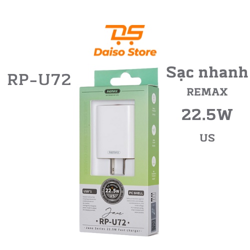 Củ sạc nhanh Remax 22.5W Chính Hãng RP-U72. Sạc nhanh 22.5W cho Iphone/Samsung/Oppo/Xiaomi tốc độ sạc nhanh và ổn định
