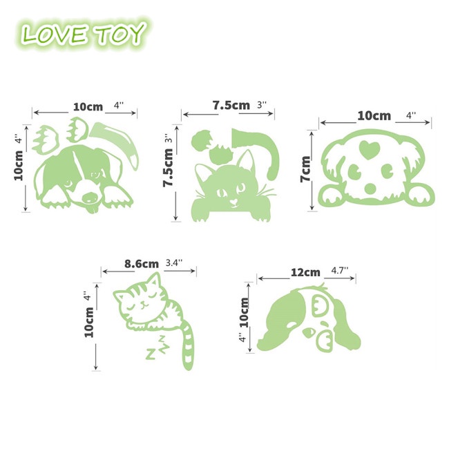 Nkodok Waterproof Luminous  Switch  Sticker Cartoon Cute Cats Dogs Pattern Decorative Wall Decals For Children Room