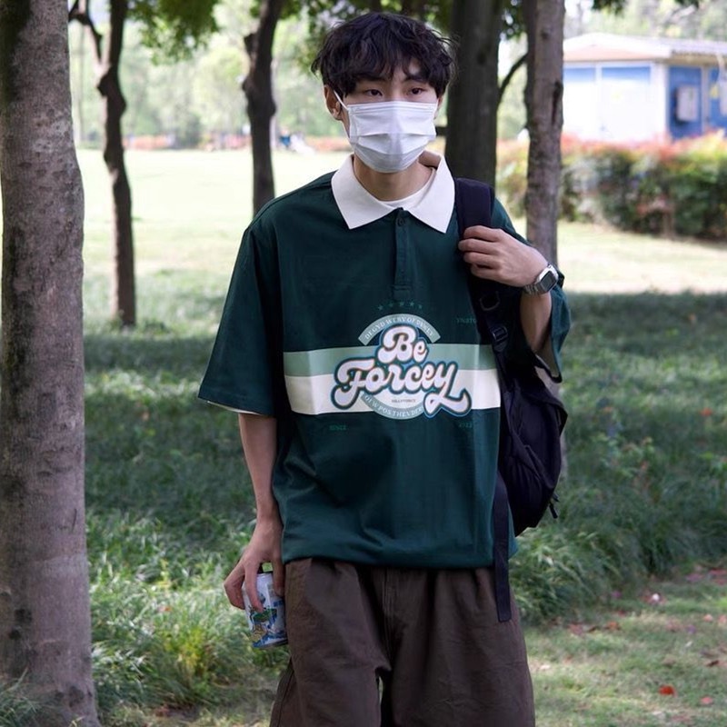 Áo Thun polo Dáng Rộng Thêu Chữ size M-3XL Thời Trang Mùa Hè Cho Nam