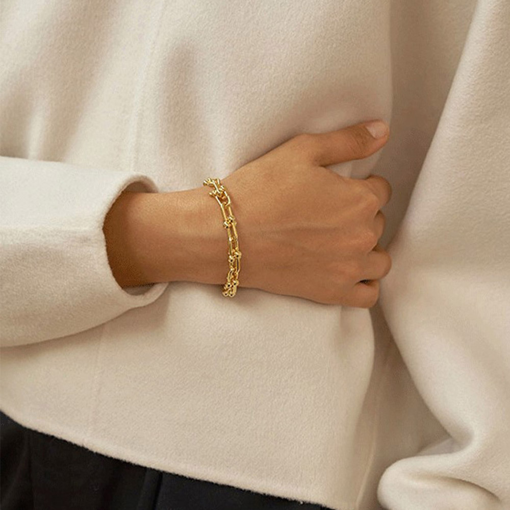 Vòng Tay Dây Xích Dày Hình Chữ U Phong Cách Hiphop Cho Cặp Đôi