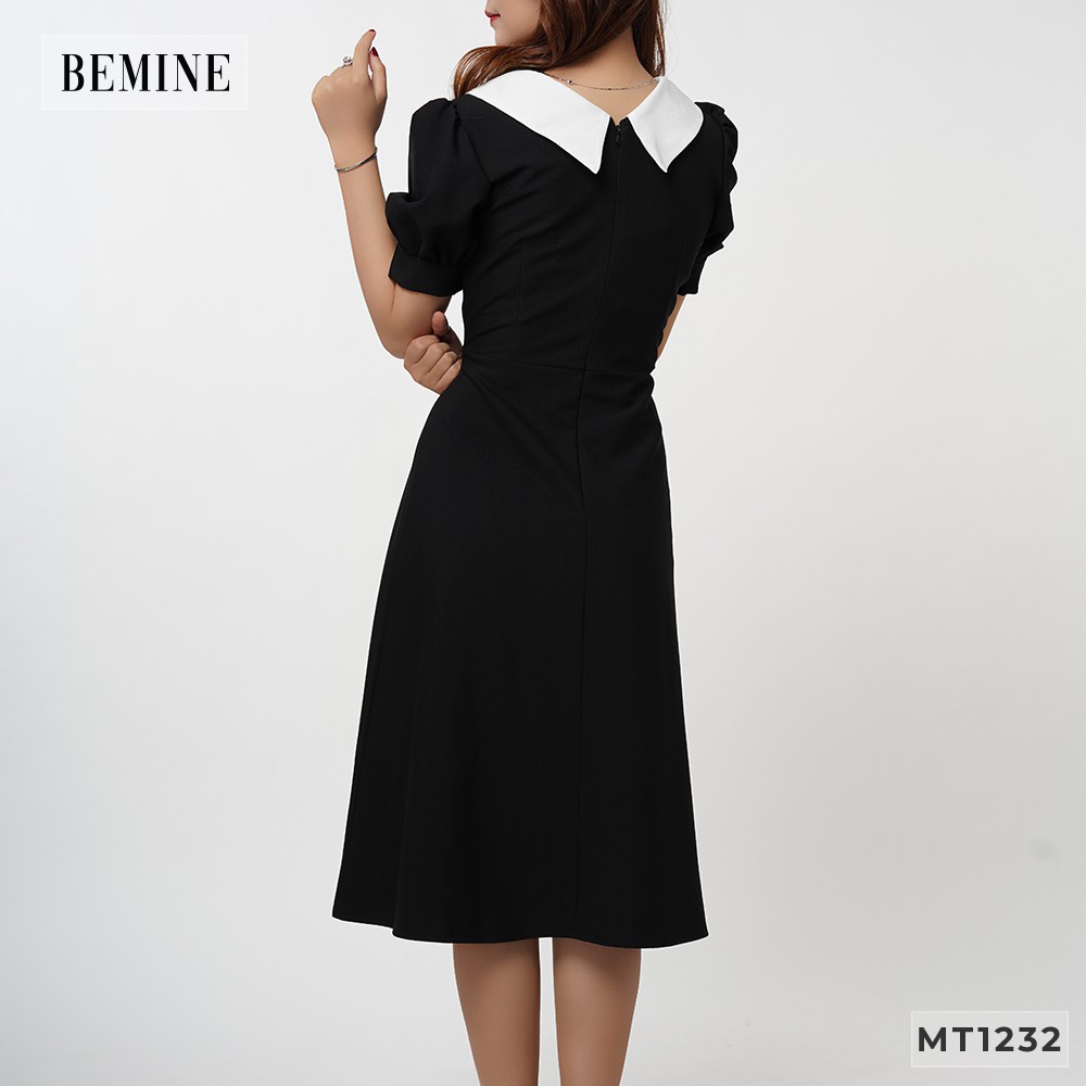 Đầm xòe tay ngắn cổ phối trắng BEMINE MT1232DEN | BigBuy360 - bigbuy360.vn
