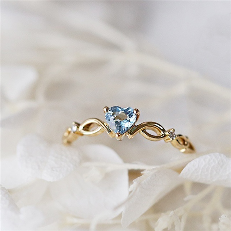 Inlaid with Natural Aquamarine Heart Sapphire with Diamond Ring Fashion Women Jewelry