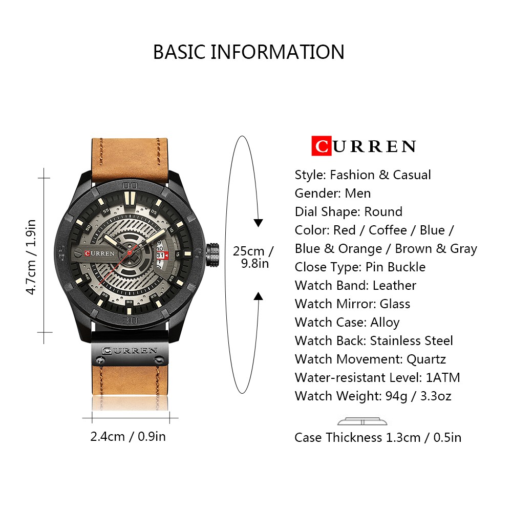 CURREN Fashion Genuine Leather Men Watches 1ATM Life Water-resistant