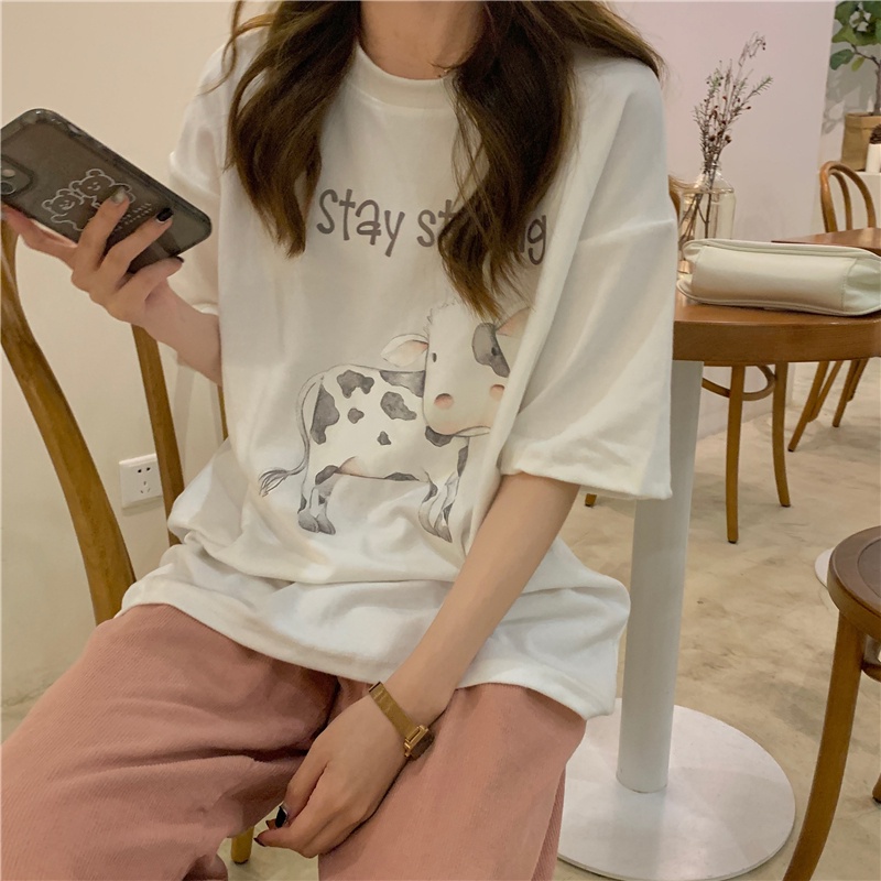 SUXI Áo Thun Tay Ngắn Cổ Tròn In Họa Tiết Thời Trang Mùa Hè Mới Cho Nữ