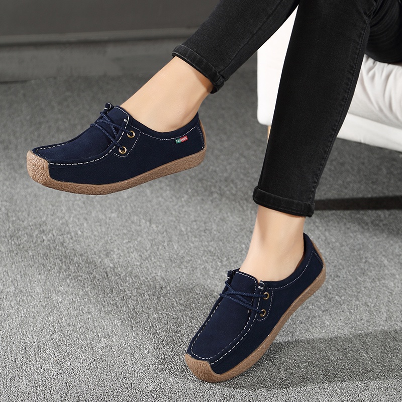 Giày Lười Da Lộn Đế Bằng Thời Trang Cho Nữ