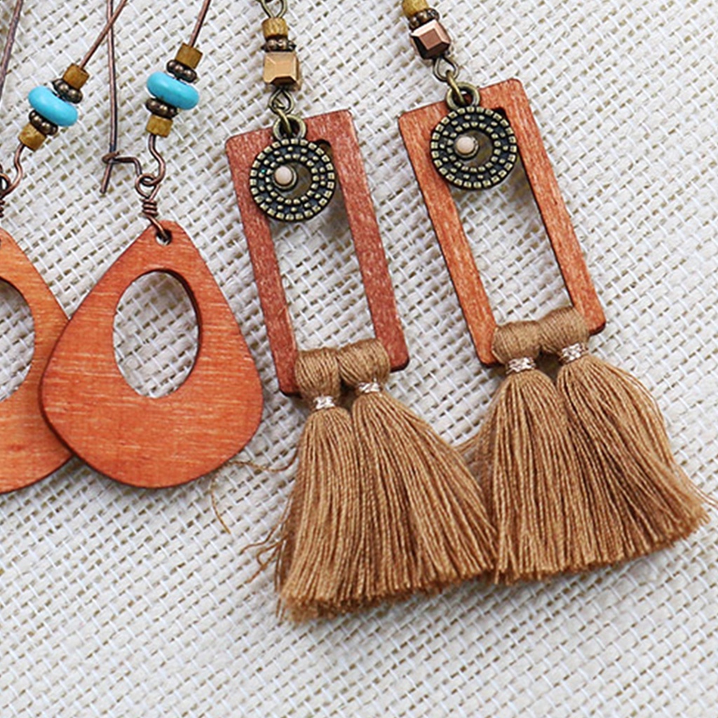 3 Đôi hoa tai hợp kim thiết kế tua rua phong cách retro thời trang cho nữ