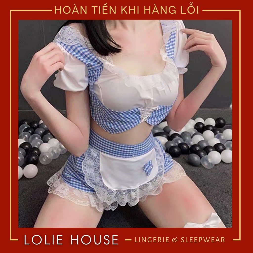 Cosplay Hầu gái caro - Set váy ngủ sexy cosplay hầu gái họa tiết caro LOLIE HOUSE - CP2