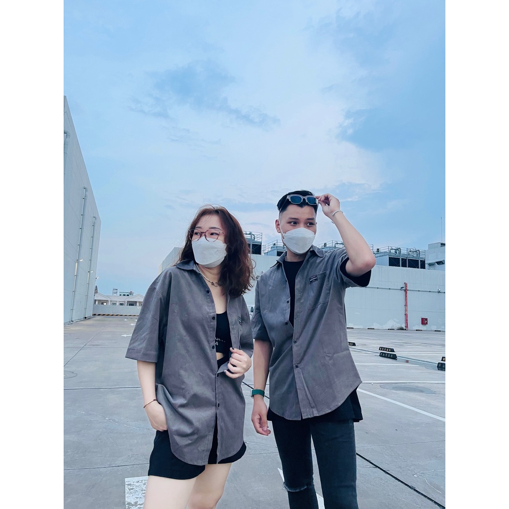 Áo sơ mi nhung tăm tay ngắn nam nữ màu xám form rộng thời trang unisex  MOHALI SM004
