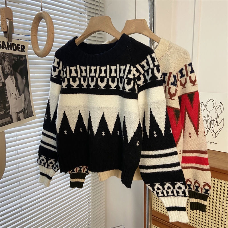 Áo Sweater Dáng Rộng Thiết Kế Mới Thời Trang Mùa Thu Đông Theo Phong Cách Retro Dành Cho Nữ