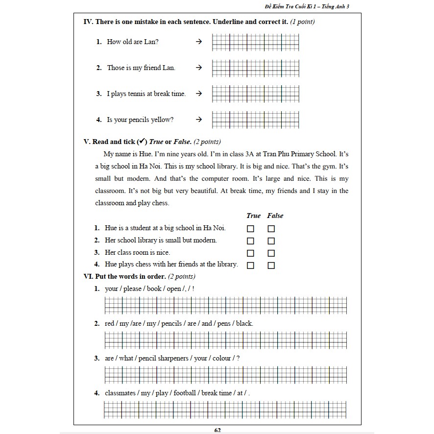 Sách - Đề Kiểm Tra Tiếng Anh 3 - Học Kì 1 (1 cuốn)