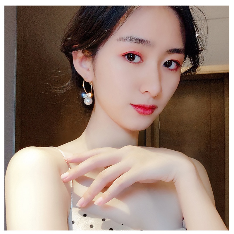 Bông Tai Mạ Bạc 925 Hình Nơ Đính Kim Cương Giả Toàn Diện Phong Cách Hàn Quốc