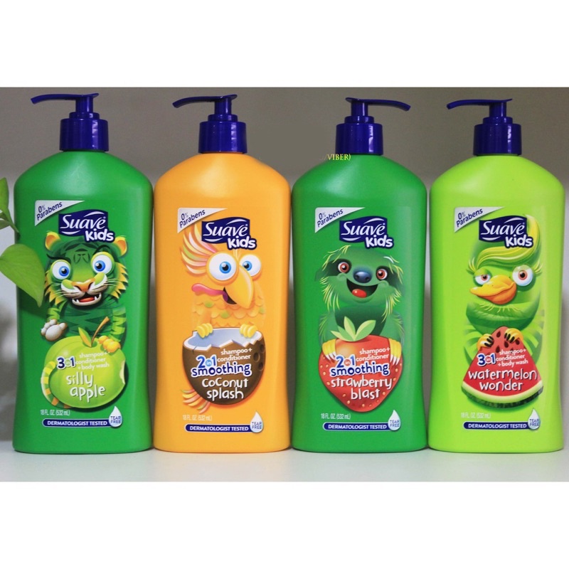 [MẪU MỚi 2021_VÒI NHỰA TRẮNG] Sữa tắm gội xả cho bé 3in1 Suave Kids của Mỹ 532ml