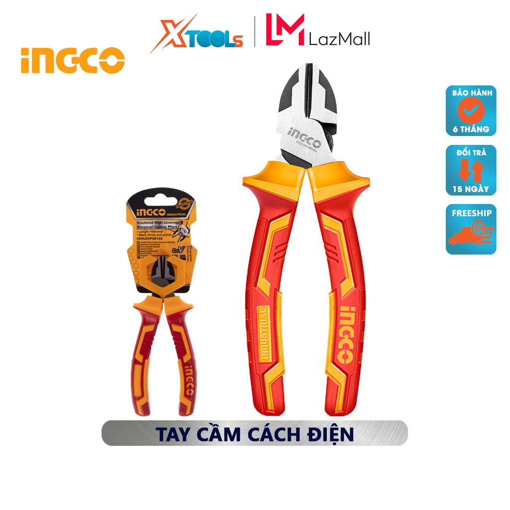 Kìm cắt cách điện cao cấp INGCO HIHLDCP28160 | kềm cách điện Chiều dài kìm 6&quot; (160mm) Tay cầm cách điện lên đến 1000V cắ