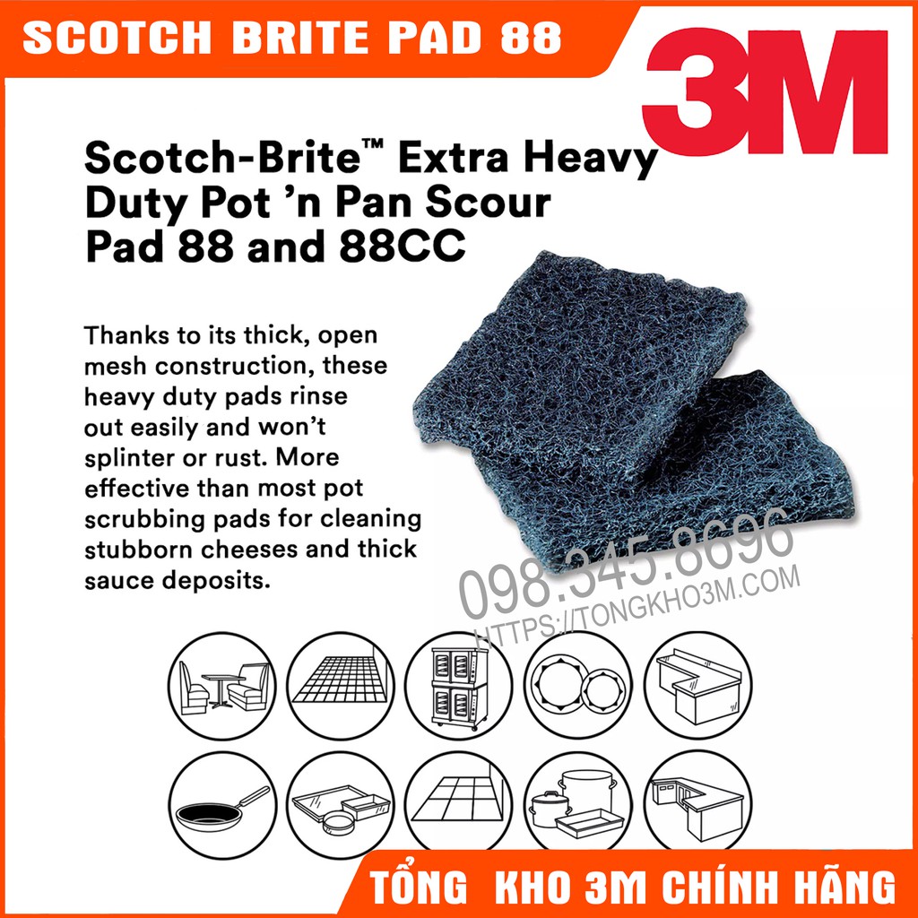 Miếng Chùi Rửa 3M Scotch Brite 88 Chính Hãng - Miếng Chùi Rửa Siêu Mạnh