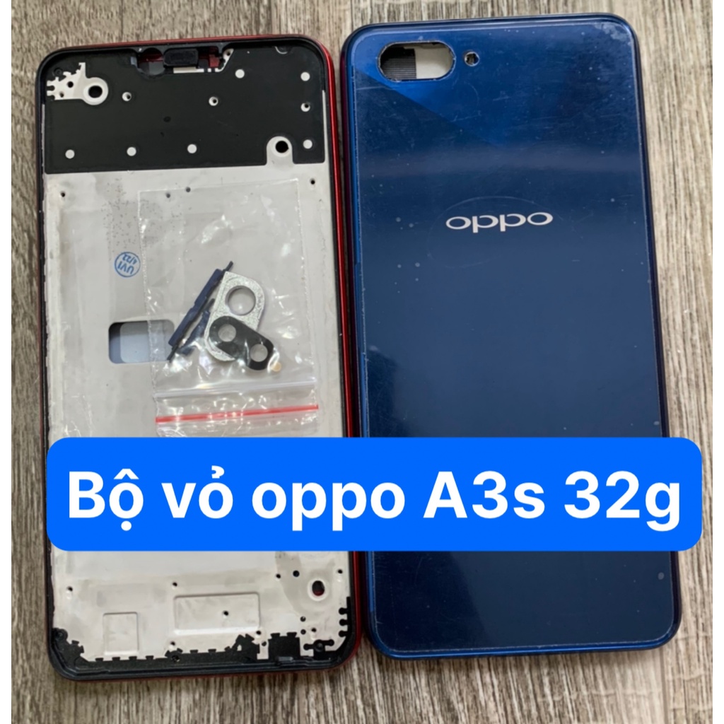 Bộ Vỏ điện thoại zin oppo A3s - 32g / sim trên (Khung xương, miếng lưng, phím bấm, kính camera)