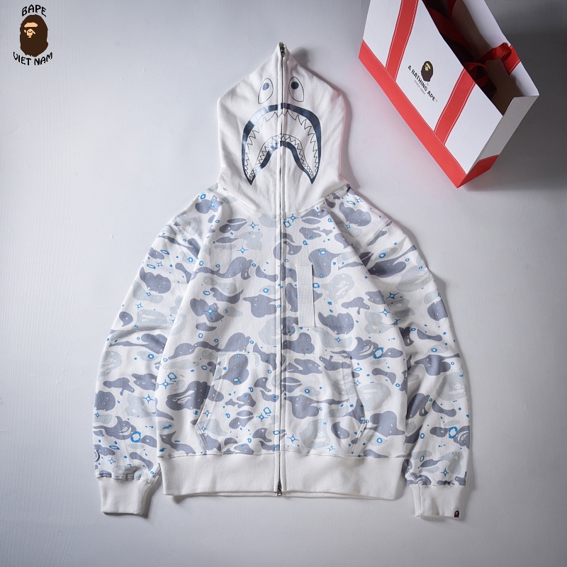 Áo Jacket Bape Shark Galaxy SS2022, Áo Hoodie Bape Cá mập fullzip 2 màu Đen, Trắng BapeVN