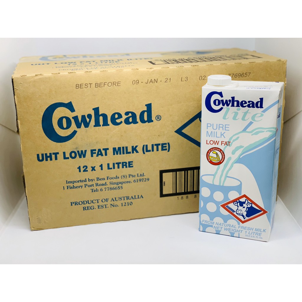 Sữa tươi tiệt trùng ít béo Úc Cowhead 1L - 1 thùng 12 hộp