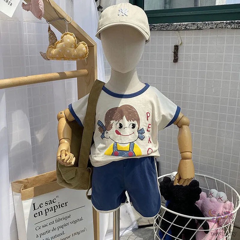 Áo thun tay ngắn in hoạt hình và Quần ngắn thời trang Hàn Quốc cho bé gái