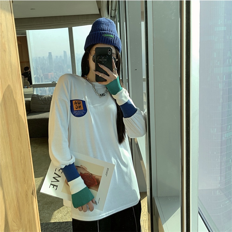 SUXI Áo thun tay dài dáng rộng thiết kế mới thời trang mùa thu theo phong cách hàn quốc cho nữ