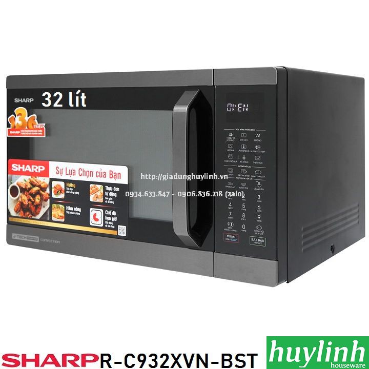 Freeship Lò vi sóng điện tử có nướng Sharp R-C932XVN-BST - 32 lít