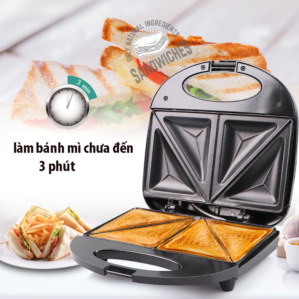 máy nướng bánh mì mini làm đồ ăn sáng-máy kẹp nướng bánh mì làm bánh kèm khuôn thiết kế chống bỏng RAF