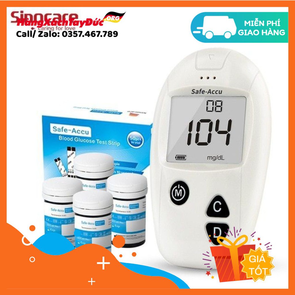 Que thử đường huyết Safe Accu Sinocare 50 que + 50 Kim chích máu - hàng của Đức