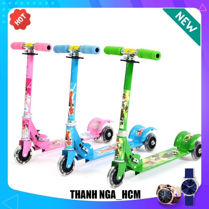 ◕✼Xe trượt Scooter 3 bánh có đèn phát sáng cho bé, khung sắt chắc chắn , MẪU THẮNG VCHUÔNG