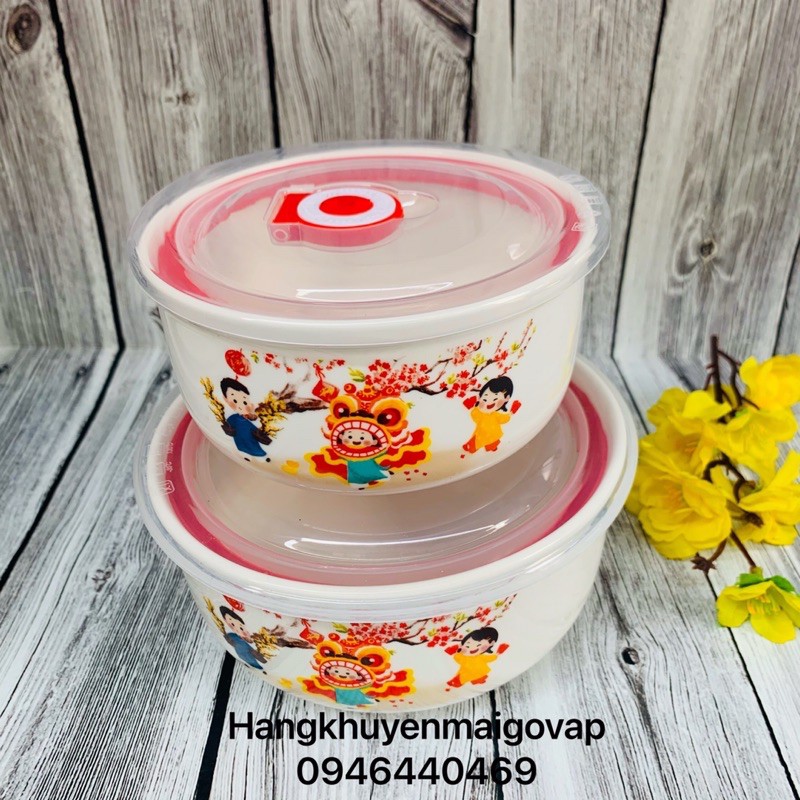 (XẢ KHO) Bộ 2 Thố Sứ Tô Sứ Nắp Hút Chân Không - Mẫu Ngẫu Nhiên - Hàng Đẹp Tráng Men Cao Cấp