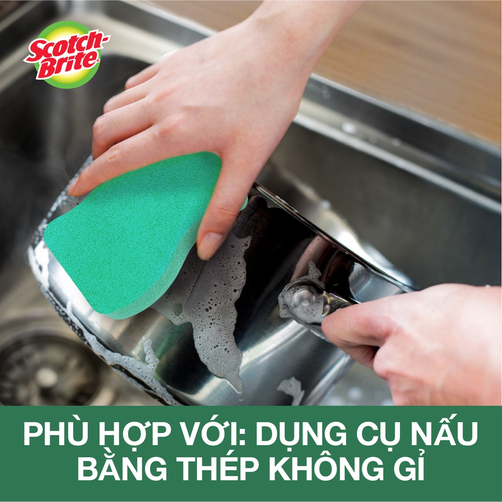 3M Miếng cọ rửa hạt nổi siêu sạch Scotch-Brite, kháng khuẩn và ngăn chặn sự phát triển của vi khuẩn (bịch 1 miếng).