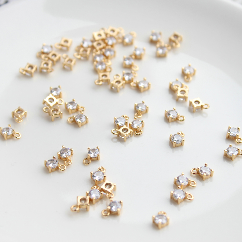 [Little Blu] Mặt Dây Chuyền/Vòng Tay/Dây Chuyền Bằng Đồng Mạ Vàng 14k Đính Đá Zircon Cỡ Nhỏ diy