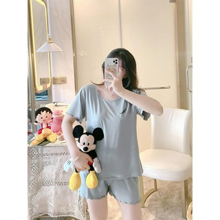 Bộ Đồ Ngủ Lụa Ngắn Tay Màu Trơn Cho Nữ