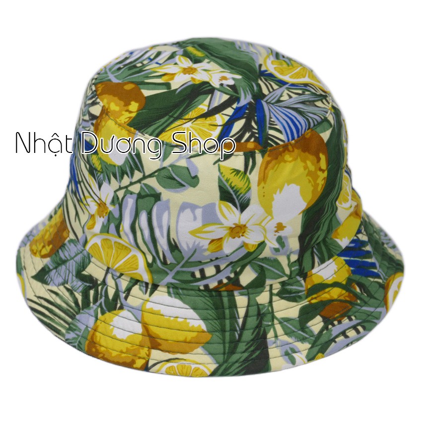 Nón bucket tai bèo họa tiết quả chanh size 55cm - Quả chanh chất liệu vải Cotton thoáng mát