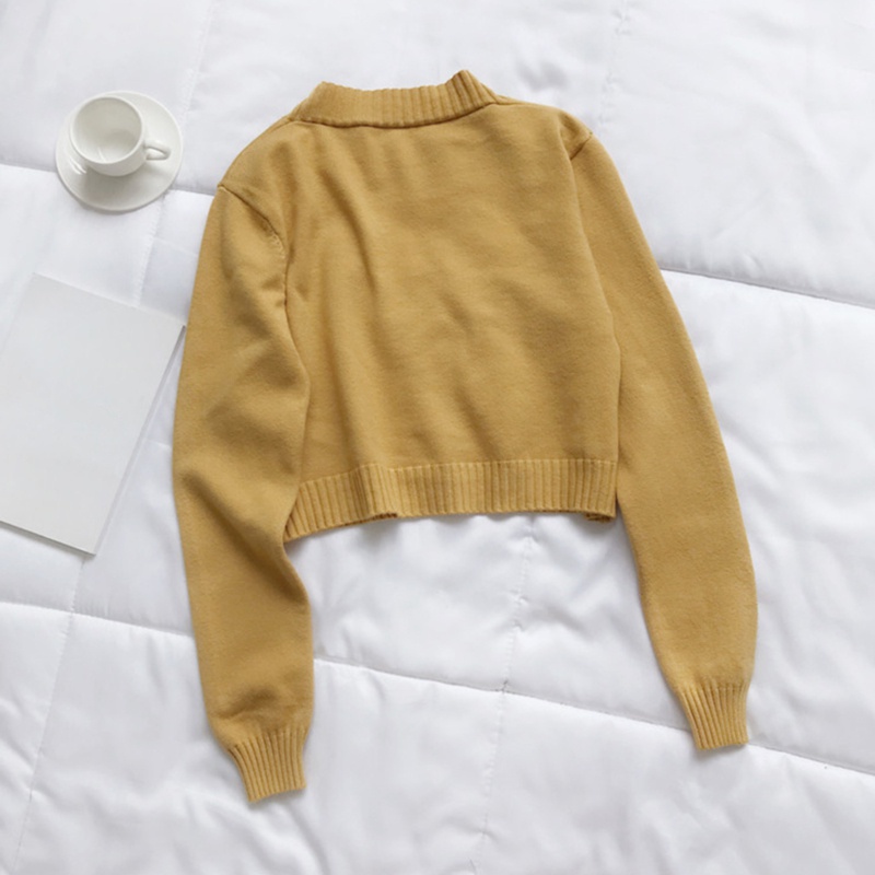 10-color Short High Waist Jacket Women's Autumn and Winter Solid Color Slim Joker Long Sleeve Sweater Cardigan