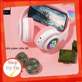 Tai Nghe Bluetooth Tai Mèo Dễ Thương Có Mic, Đèn Led Siêu Nhạy, Bass Hay Chiến Game Livestream Cực Đã- Headphone Tai Mèo