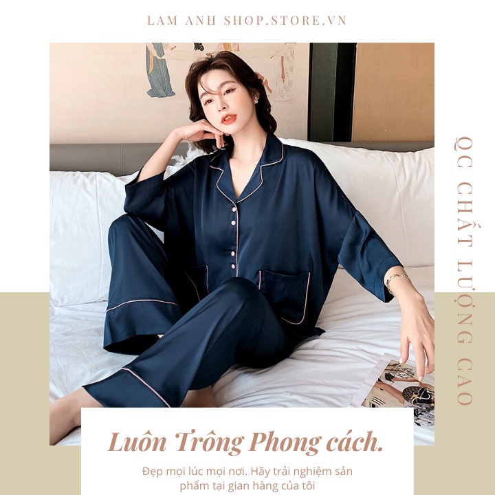 Bộ Ngủ Lụa, Bộ pijama, chất Siêu mềm mịn, Cam Kết không bai xù, phong cách thanh lịch, có thể mặc ở nhà hoặc ra ngoài