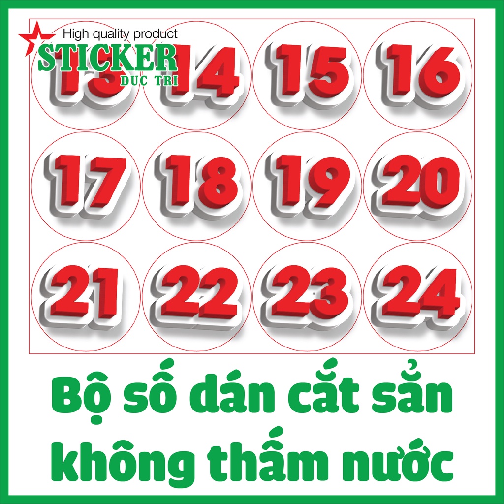Sticker Bộ số 01 đến 120 dán số thứ tự dành cho Nhà Hàng, Quán Cà Phê, Quán Nhậu, Quán Ăn... Decal nhựa không thấm nước
