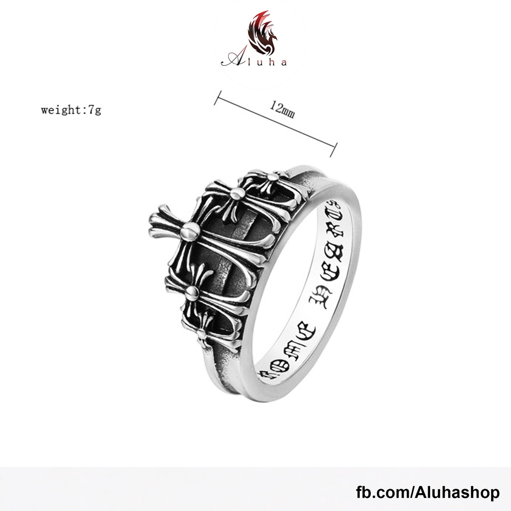 Nhẫn Titan không rỉ Chrome Heart tinh xảo họa tiết King Cross dáng mảnh nhẹ Unisex nam nữ đều đeo được - R098 - Aluha