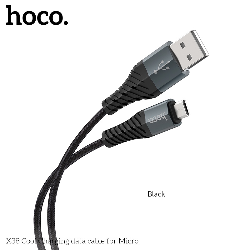 Dây sạc android Hoco X38 Micro-USB 2.4A bọc dù chống gãy gập dành cho Samsung, Oppo, Huawei, Realme... dài 1 mét